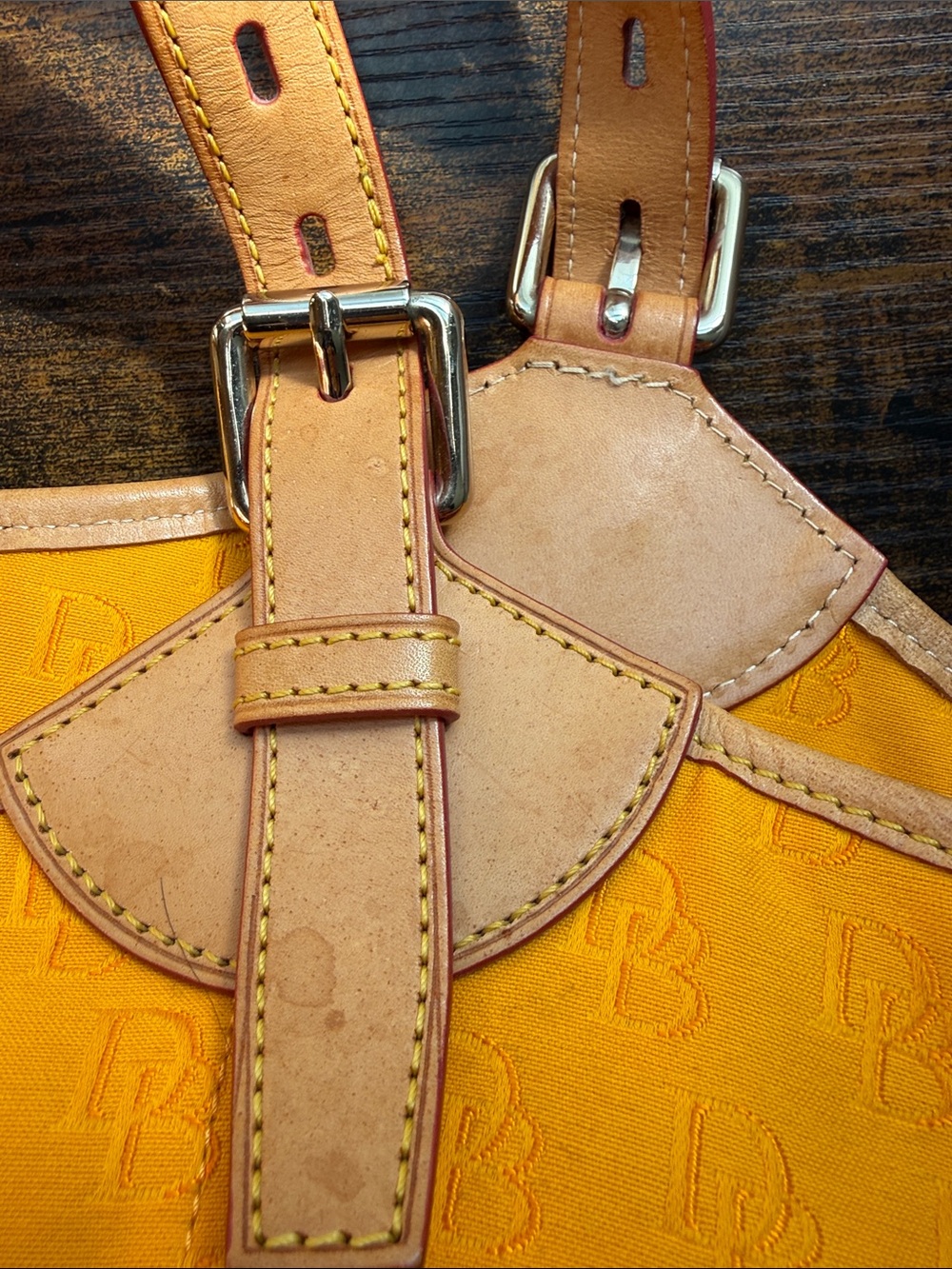 Dooney & Bourke Yellow Shoulder Tote with Tan Leather Trim - Picture 11 of 16